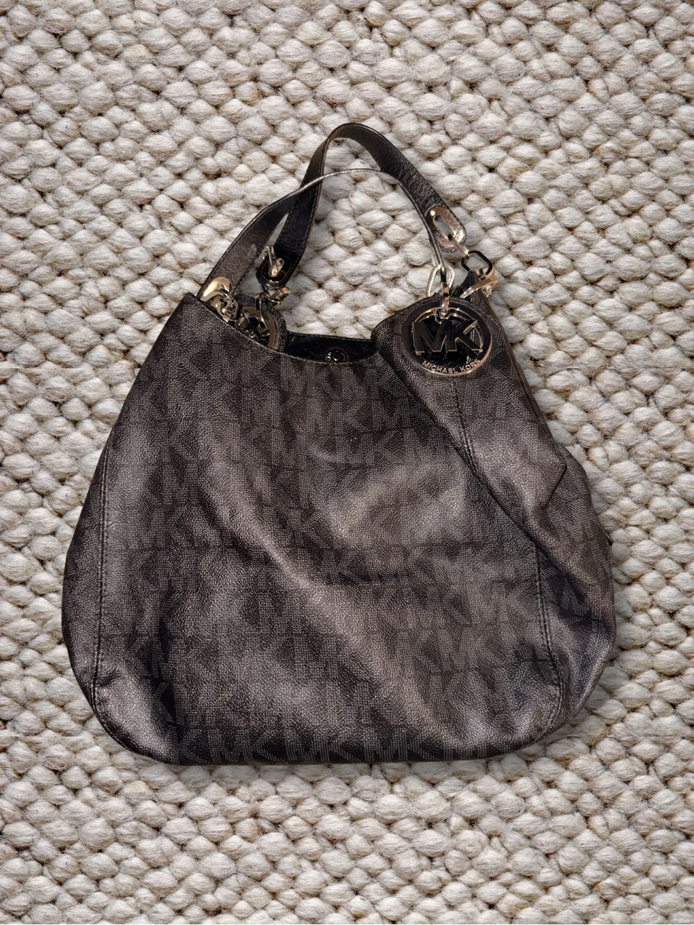 Michael Kors Black Fulton Leather Shoulder Signature Bag